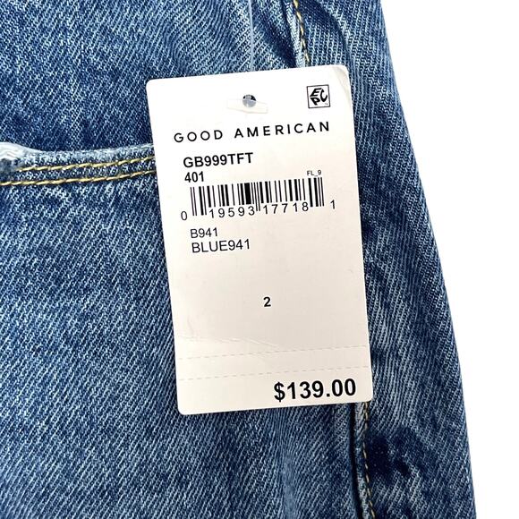 Good American Good Boy Jean Sz 2 26 Distressed High Rise Side Slit Stretch Denim - Picture 5 of 12